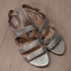 Women's Gold Strappy Kitten Heel Sandals